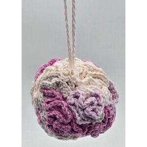 Crochet Cotton Reuse Bath Shower‎ Pouf Pink Variegated Handmade XL 3.5" Washable